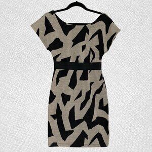 Gray Black Geometric Mini Dress Round Neck Elasticated Waist Size S